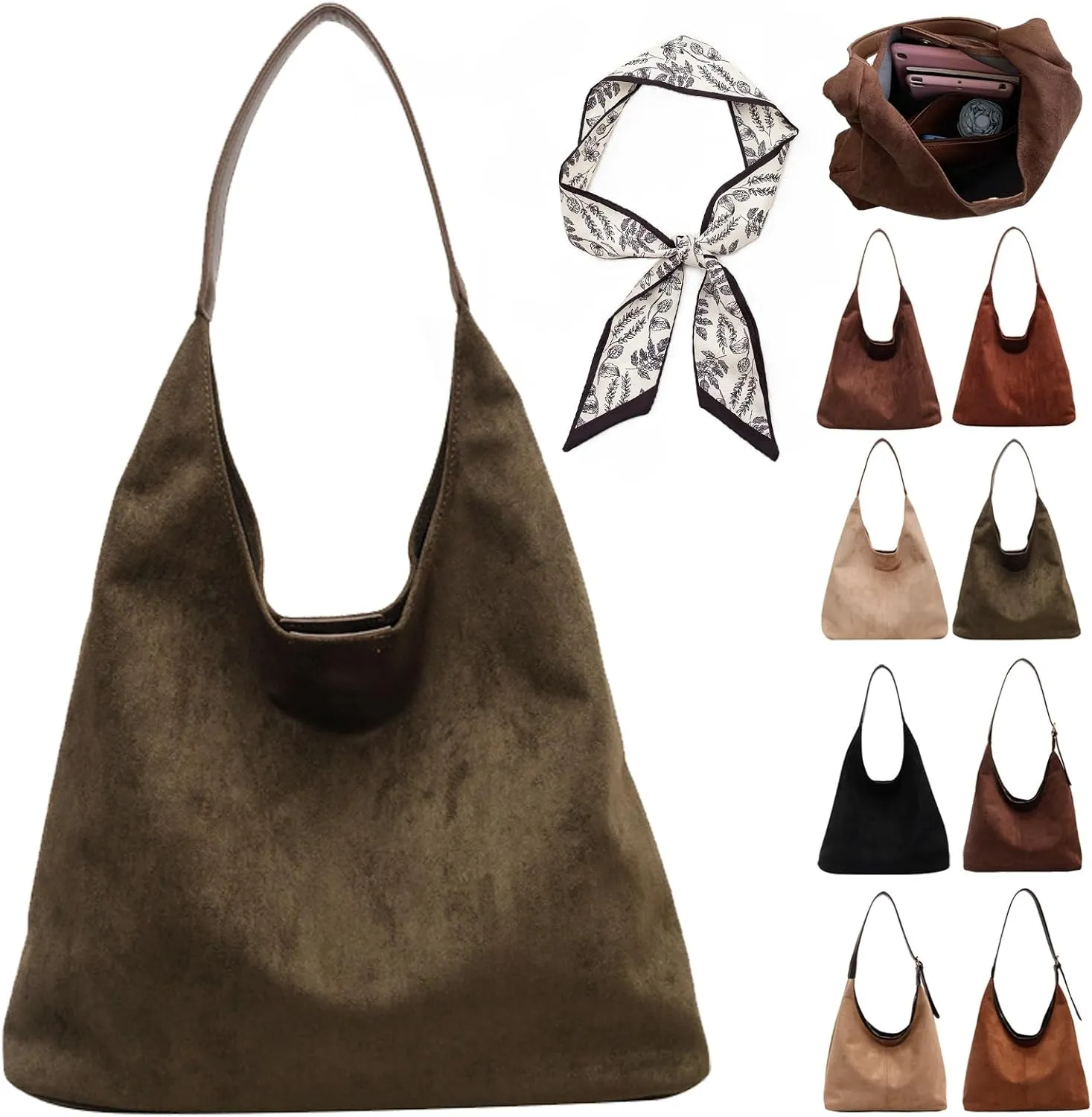 Suede Bag, Suede Tote Bag for Women, Retro Large Slouchy Hobo Bag, Brown Shoulder Handbags Bag, All-Match & Advanced