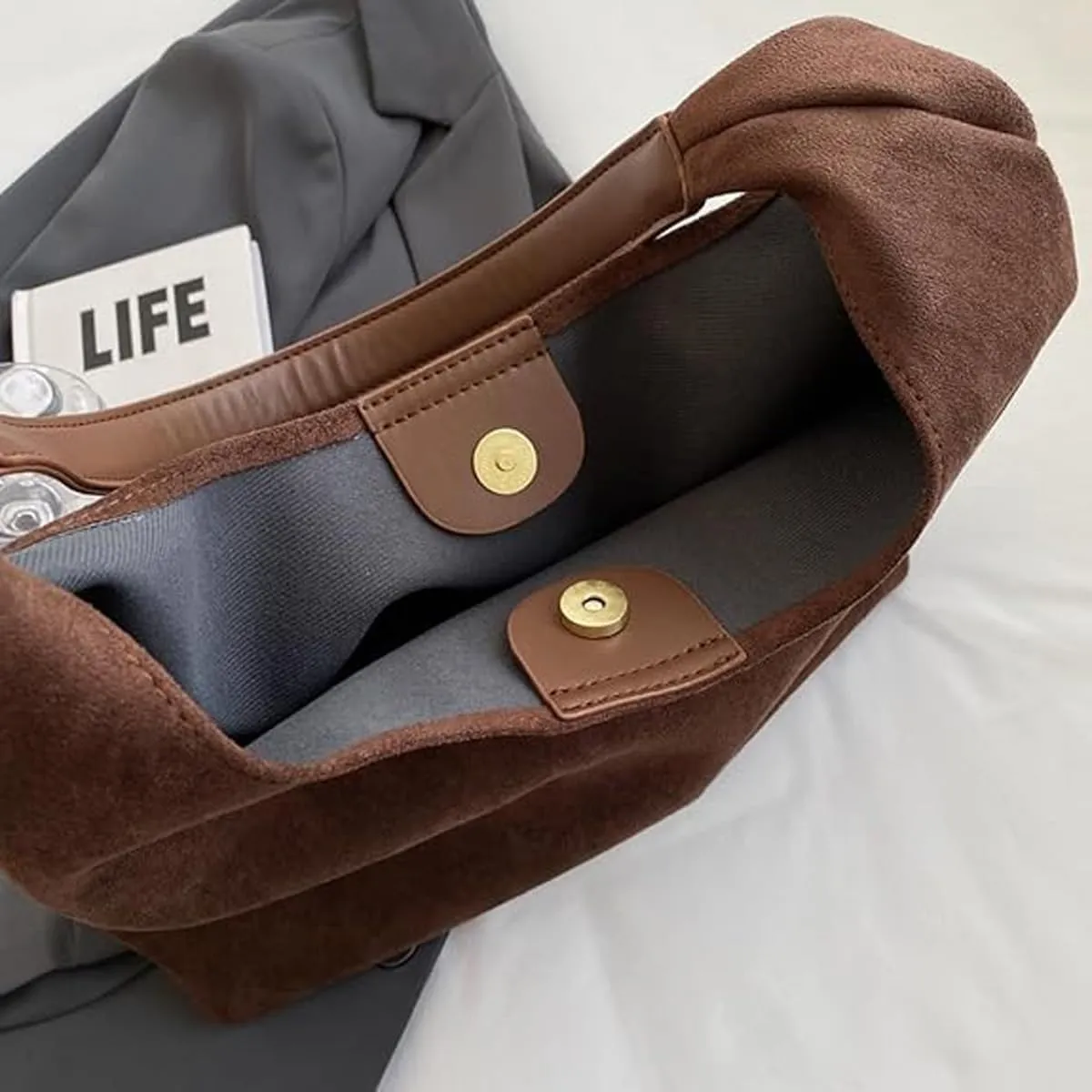 Suede Bag, Suede Tote Bag for Women, Retro Large Slouchy Hobo Bag, Brown Shoulder Handbags Bag, All-Match & Advanced