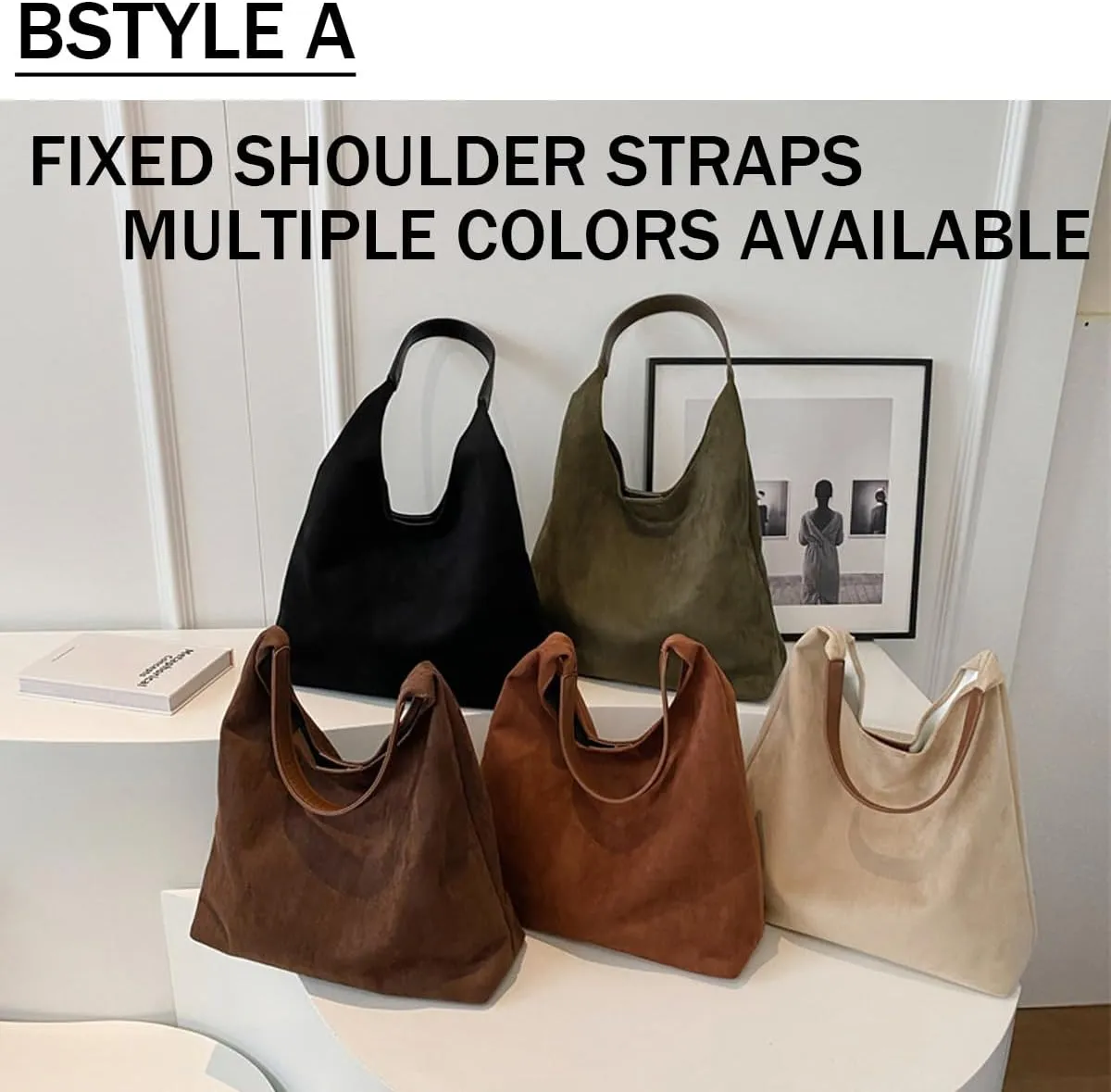 Suede Bag, Suede Tote Bag for Women, Retro Large Slouchy Hobo Bag, Brown Shoulder Handbags Bag, All-Match & Advanced