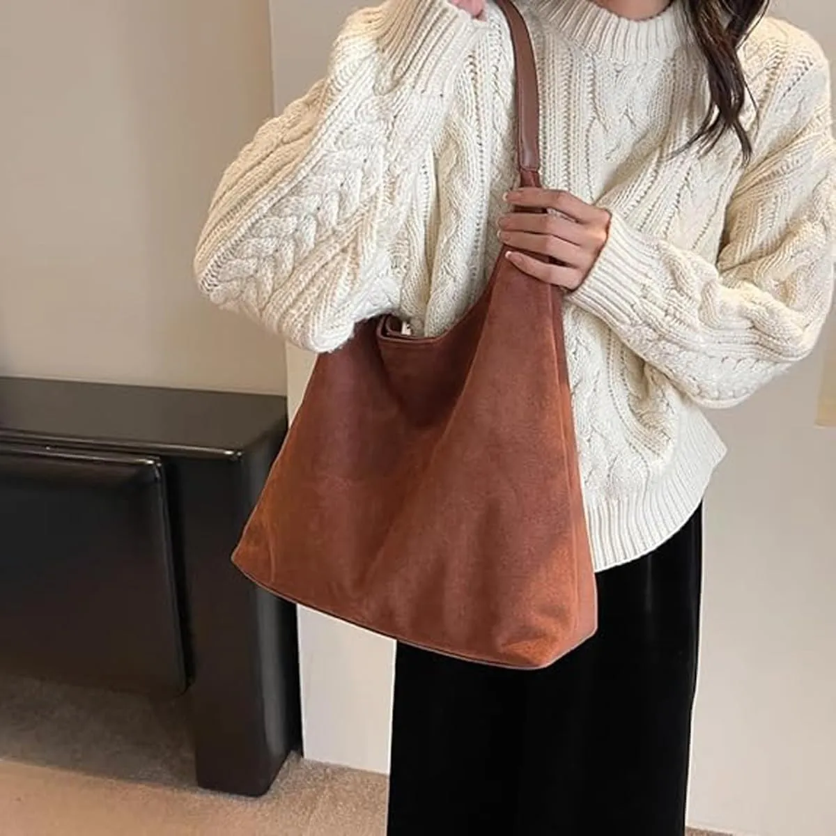 Suede Bag, Suede Tote Bag for Women, Retro Large Slouchy Hobo Bag, Brown Shoulder Handbags Bag, All-Match & Advanced