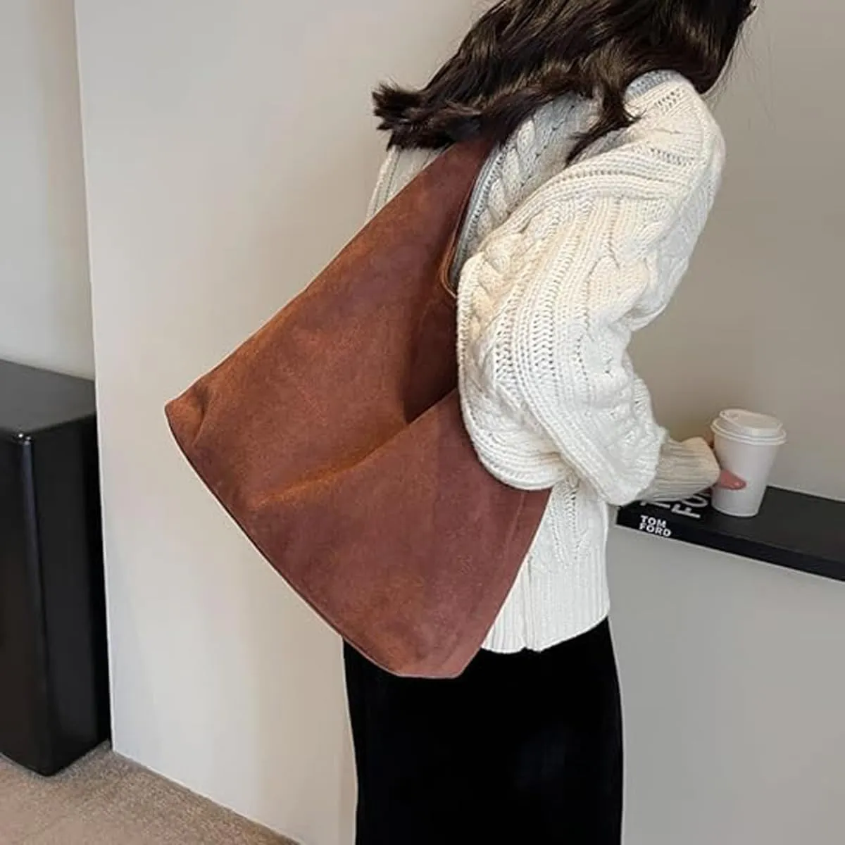 Suede Bag, Suede Tote Bag for Women, Retro Large Slouchy Hobo Bag, Brown Shoulder Handbags Bag, All-Match & Advanced