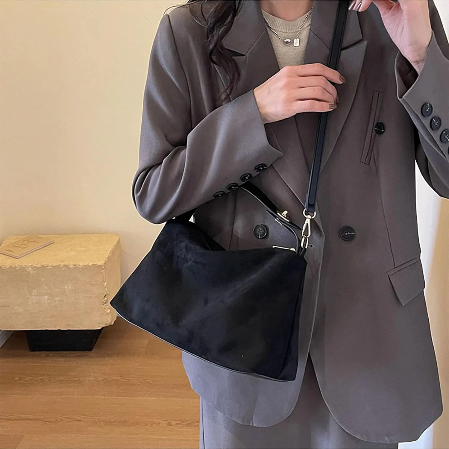 Suede Bags for Women Retro Slouchy Shoulder Bag Satchel Purses Crossbody Hobo Handbags