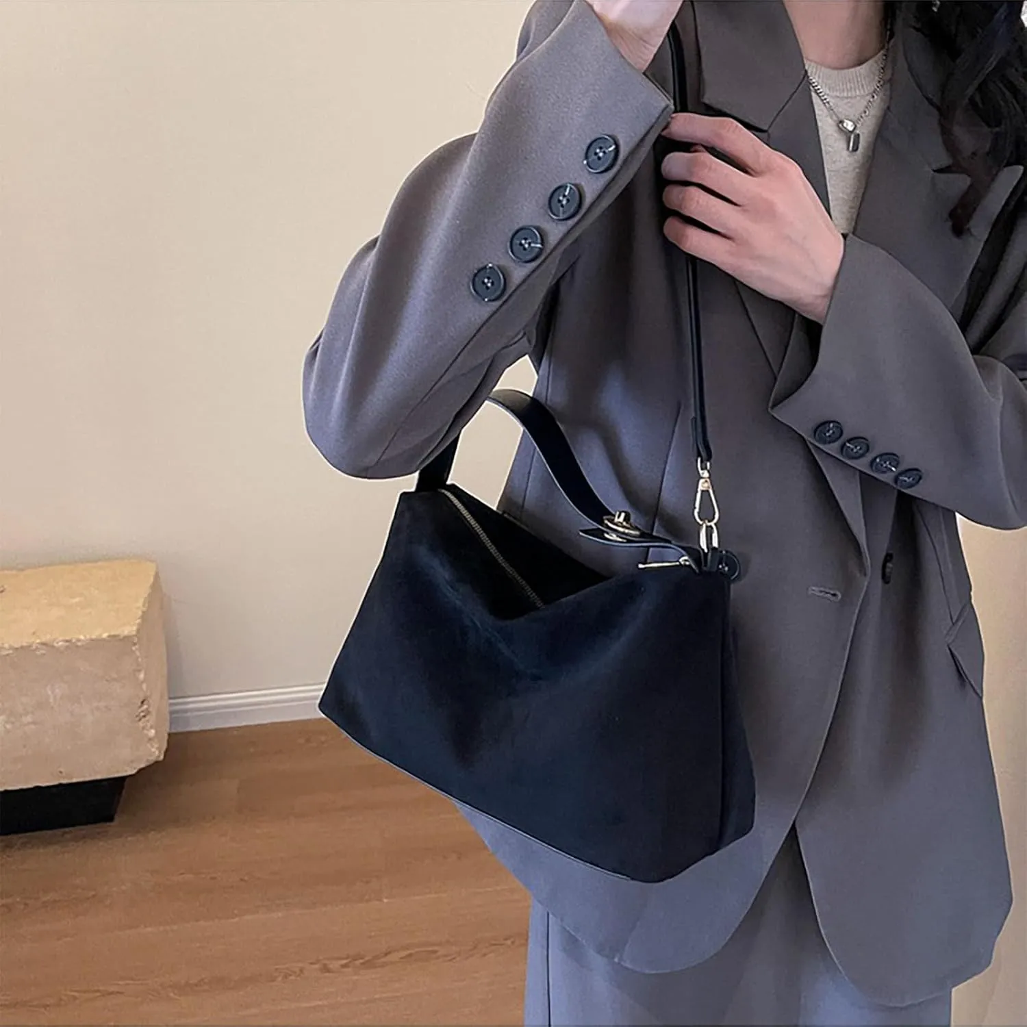 Suede Bags for Women Retro Slouchy Shoulder Bag Satchel Purses Crossbody Hobo Handbags