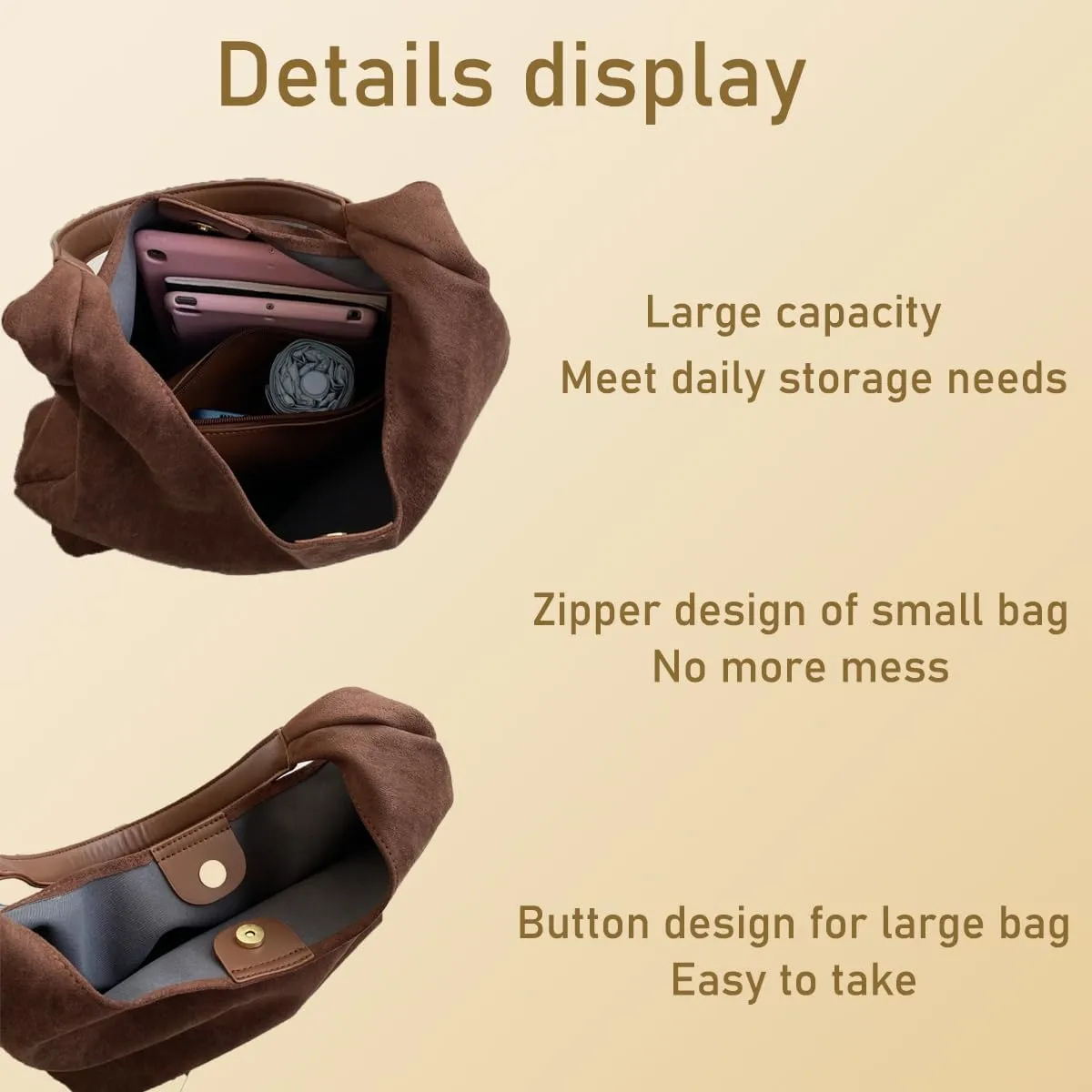 Suede Bags for Women, Suede Handbag, Suede Hobo Bag 2 Pack