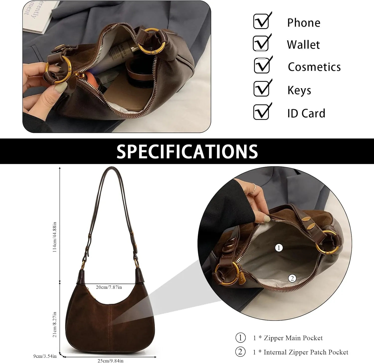 Suede Bags for Women Trendy Suede Purses Hobo Crescent Crossbody Shoulder Bag