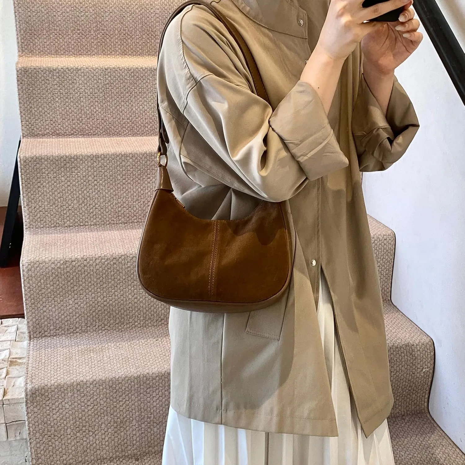 Suede Bags for Women Trendy Suede Purses Hobo Crescent Crossbody Shoulder Bag