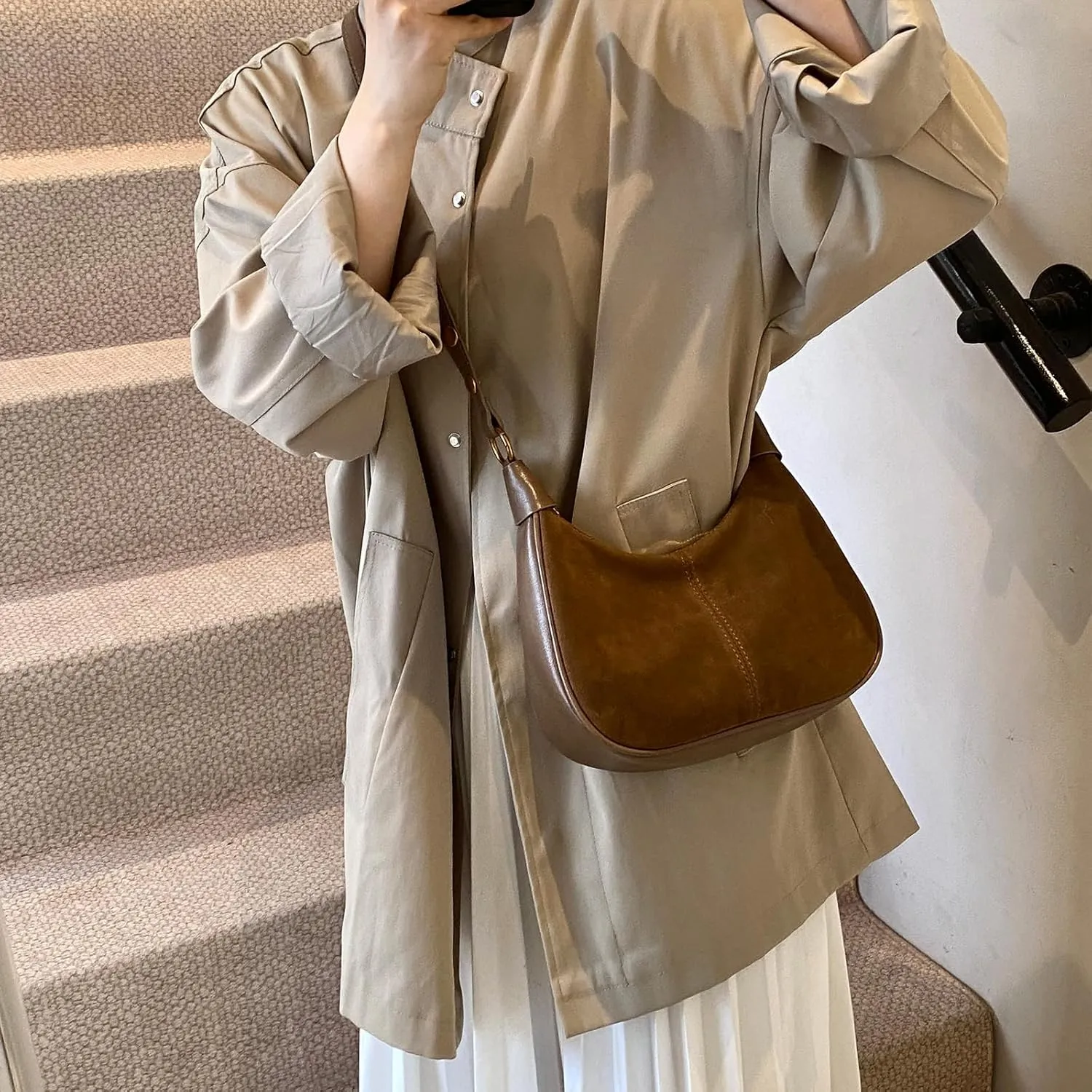 Suede Bags for Women Trendy Suede Purses Hobo Crescent Crossbody Shoulder Bag