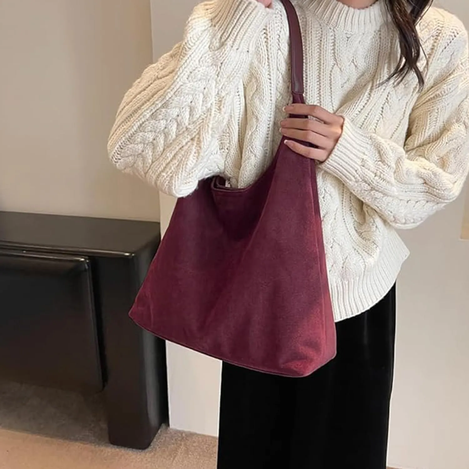 Suede Bucket Bag 2024 - Crossbody Hobo Shoulder Tote Handbag for Women Large Slouchy Purse Suede Handbags Collection