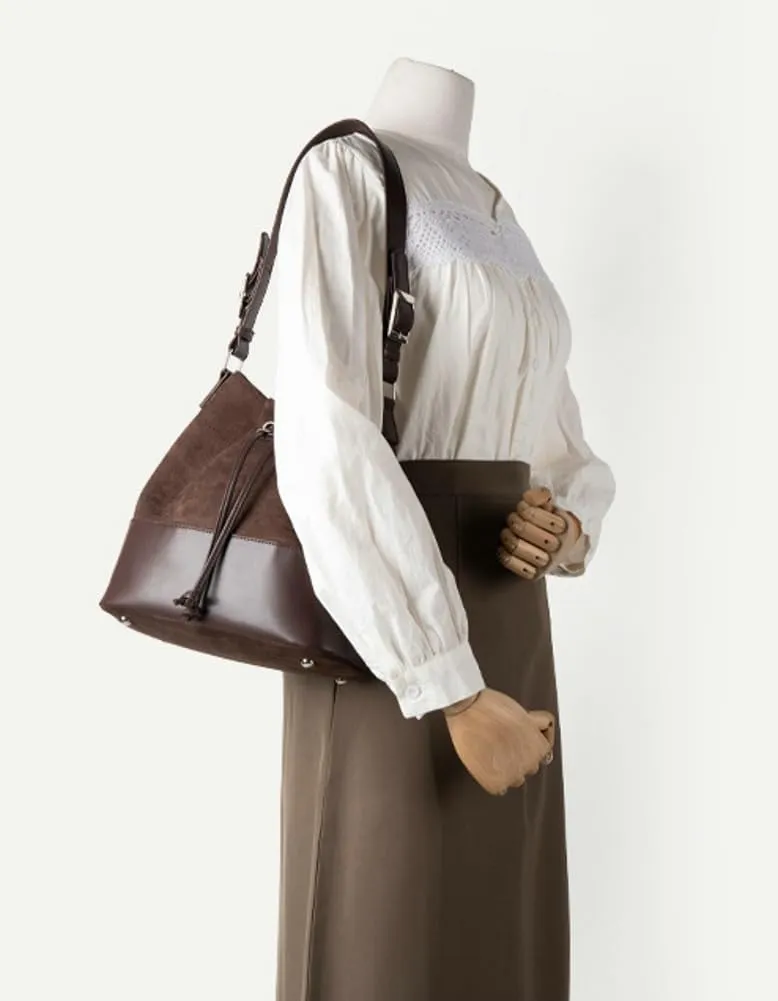 Suede Bucket Bag for Women 2025 Spring Fashion Matte Finish Shoulder Bag Crossbody Purse Work Casual Tote Handbag