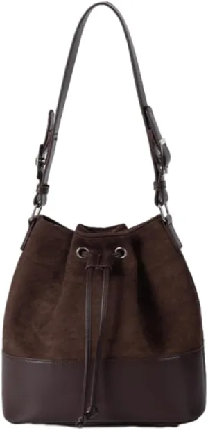 Suede Bucket Bag for Women 2025 Spring Fashion Matte Finish Shoulder Bag Crossbody Purse Work Casual Tote Handbag