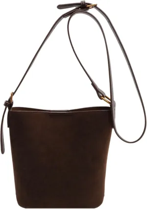 Suede Bucket Bag for Women Vintage Leather Shoulder Bag Tote Purse Minimalist Crossbody Handbag with Adjustable Strap