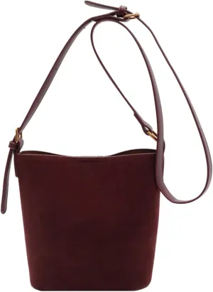 Suede Bucket Bag for Women Vintage Leather Shoulder Bag Tote Purse Minimalist Crossbody Handbag with Adjustable Strap