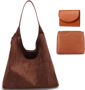 Suede Hobo Bag - Brown Suede Handbag for Women - Retro Slouchy Shoulder Bag