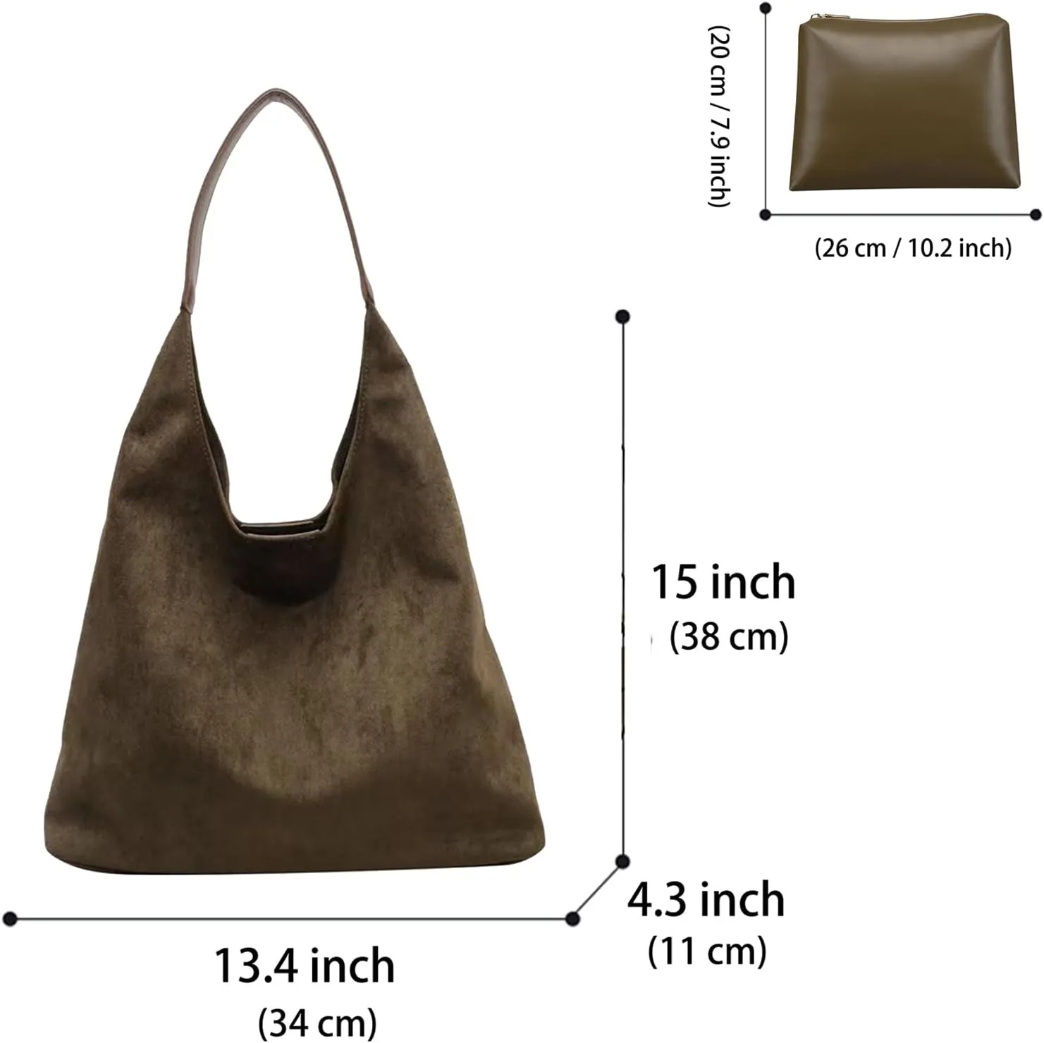 Suede Hobo Bag for Women 2 Pcs Purse Slouchy Faux Suede Tote Bag Leather Handbag