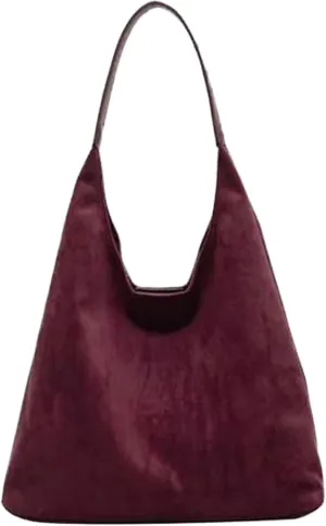 Suede Hobo Bag - Slouchy Tote for Travel, Shopping, Work - Brown Suede