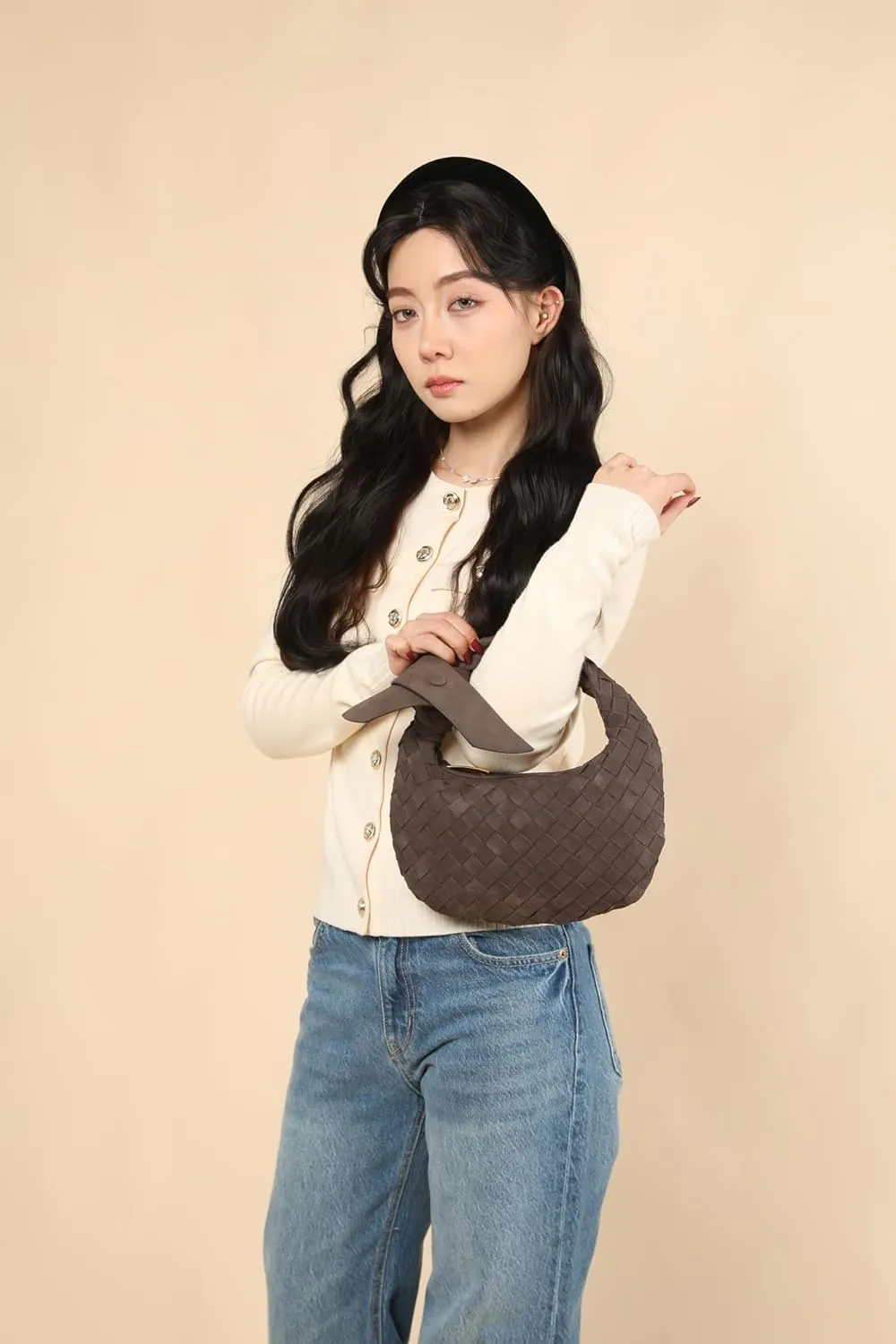 Suede Leather Woven Bag for Women, Woven Knot Clutch Bag, Woven Purse, Evening Handbag, Vegan Leather Top Handle Bag