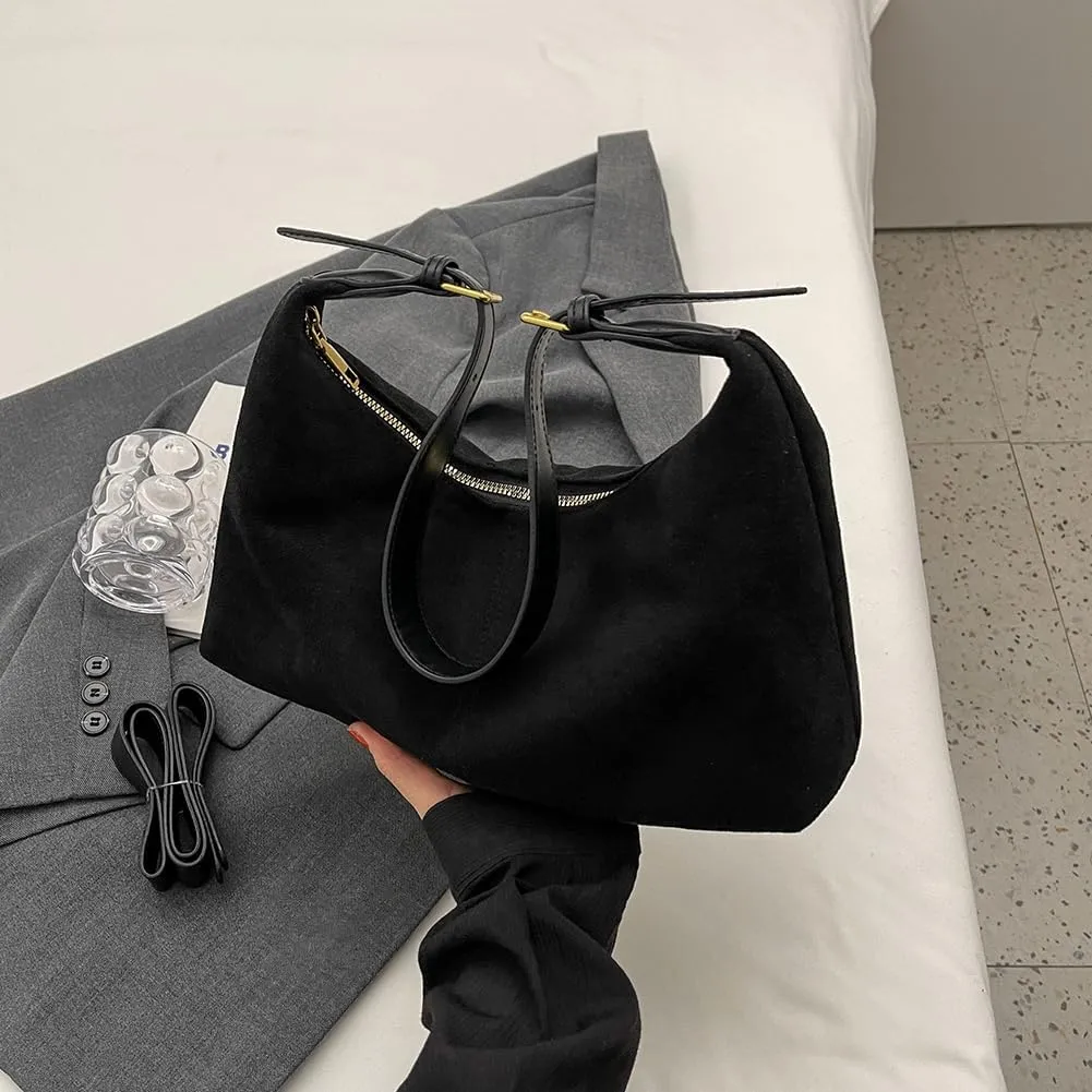Suede Shoulder Bag Crescent Suede Purse for Women Brown Suede Handbags 2024 Fall Purse Stylish Suede Crossbody Bag
