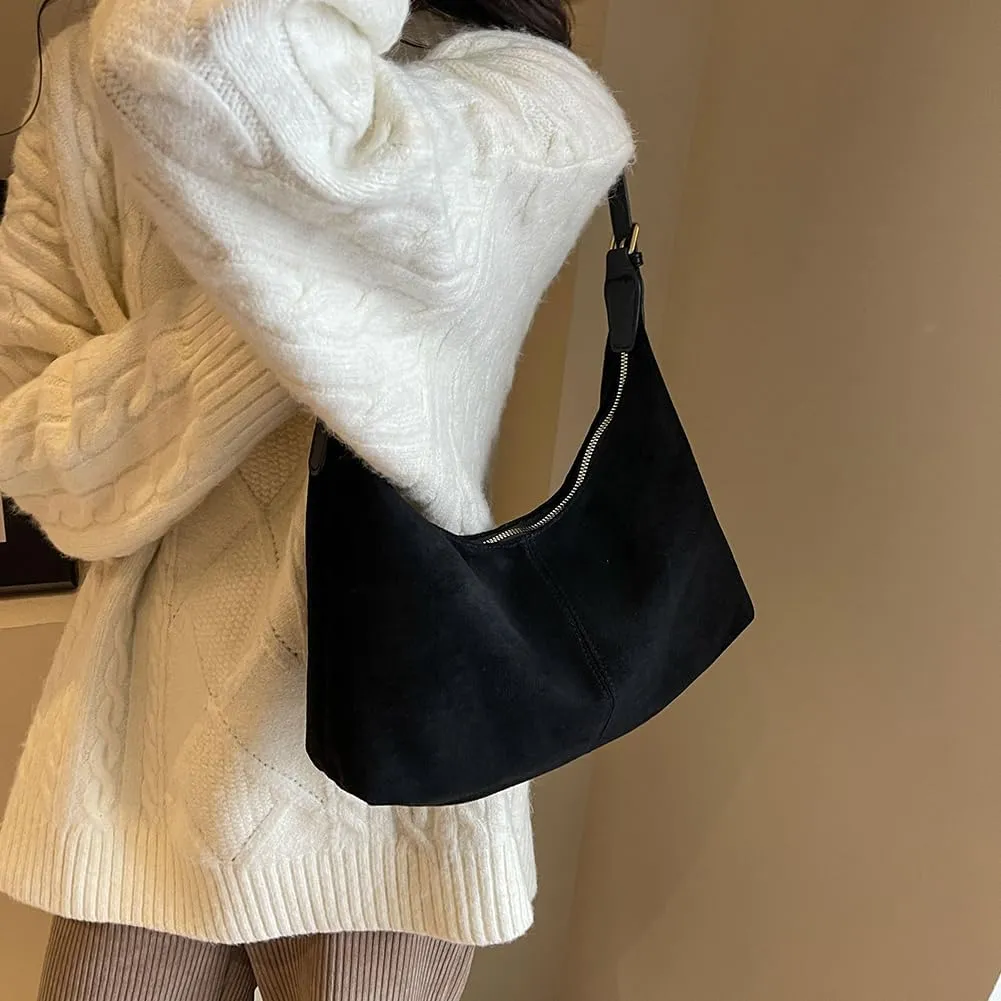 Suede Shoulder Bag Crescent Suede Purse for Women Brown Suede Handbags 2024 Fall Purse Stylish Suede Crossbody Bag
