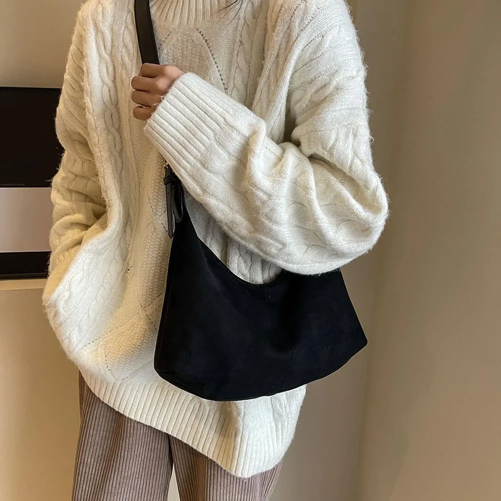 Suede Shoulder Bag Crescent Suede Purse for Women Brown Suede Handbags 2024 Fall Purse Stylish Suede Crossbody Bag