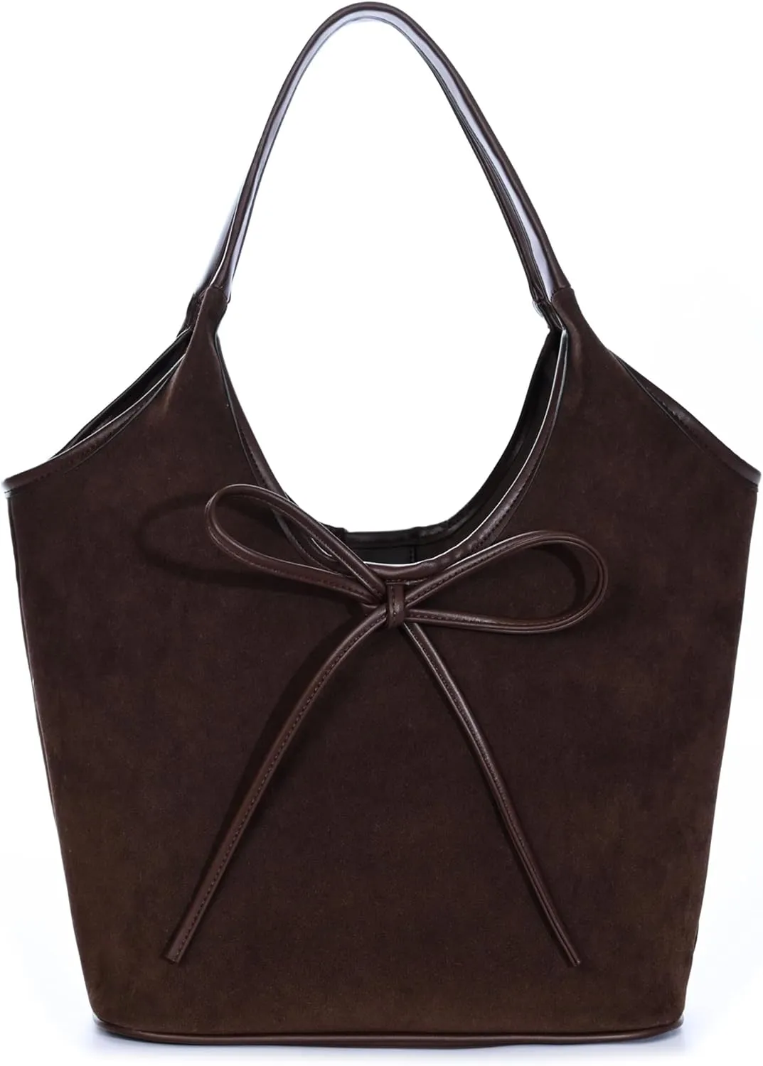 Suede Shoulder Handbags Hobo Tote Bag for Women 2024, Brown Winter Suede Bow Purse