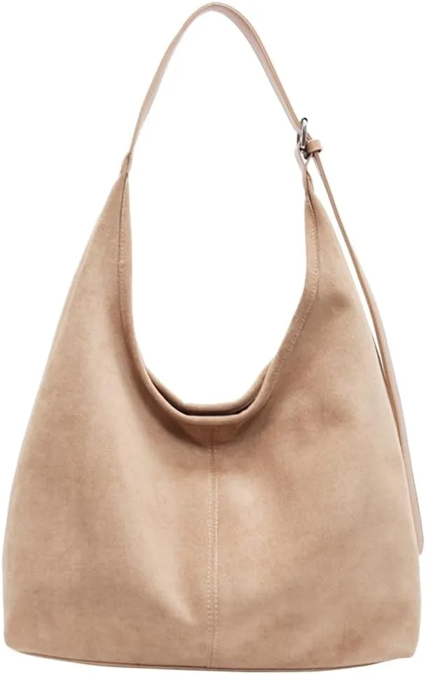 Suede Slouchy Hobo Bag for Women Chocolate Tote Handbag Large Retro Suede Shoulder Purse for Travel Shopping Work