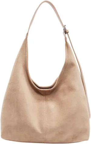 Suede Slouchy Hobo Bag for Women Chocolate Tote Handbag Large Retro Suede Shoulder Purse for Travel Shopping Work