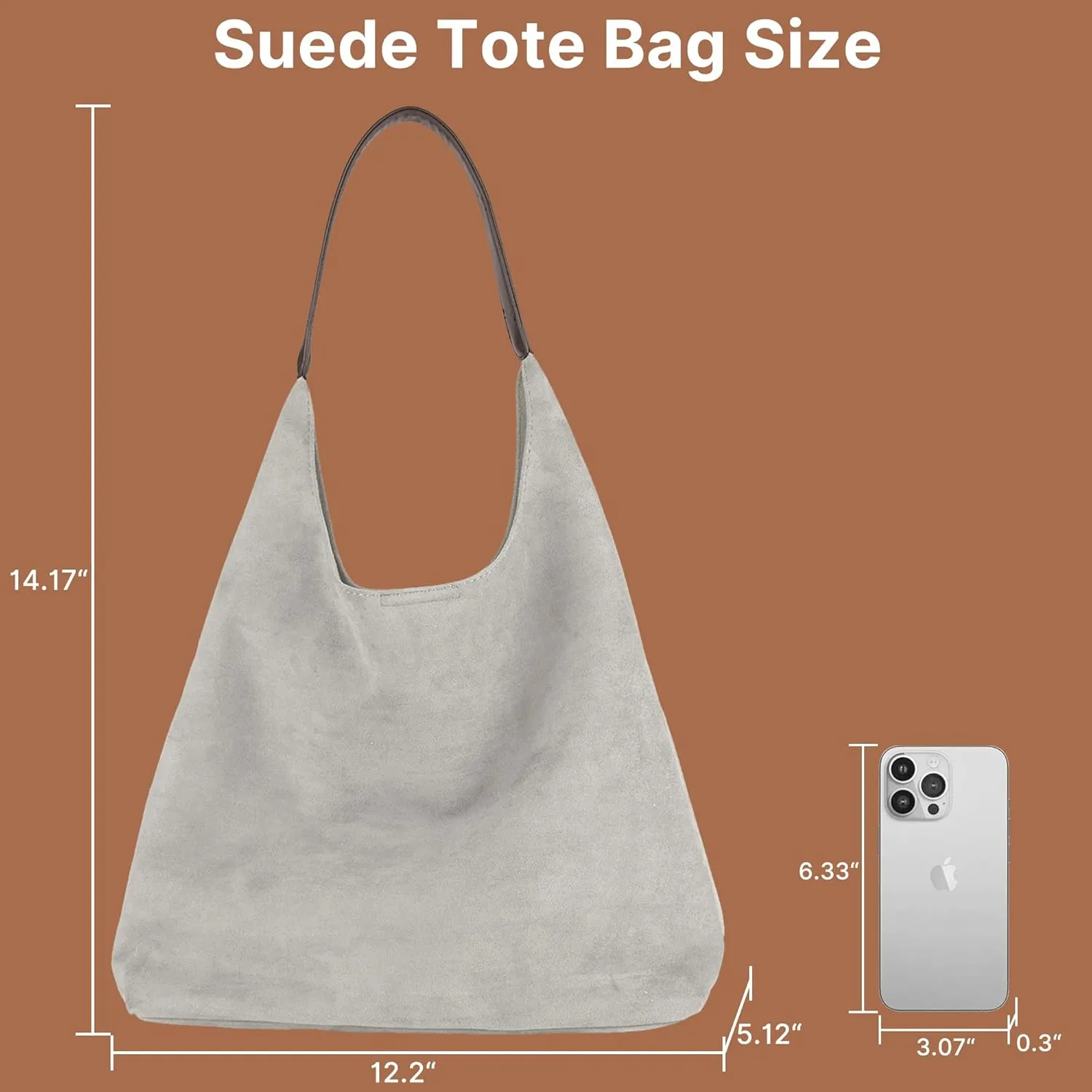 Suede Tote Bag, Brown Slouchy Suede Bags for Womens Tote Bag Work Purses Crescent Bag Suede Handbag Travel Winter Fall