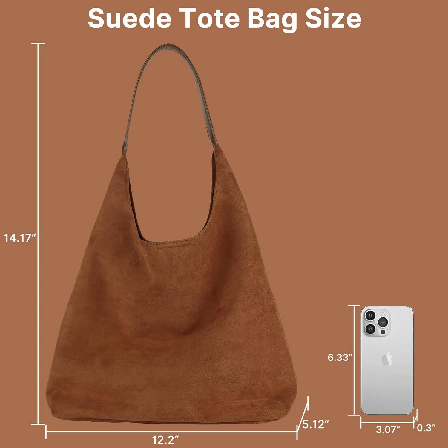 Suede Tote Bag, Brown Slouchy Suede Bags for Womens Tote Bag Work Purses Crescent Bag Suede Handbag Travel Winter Fall