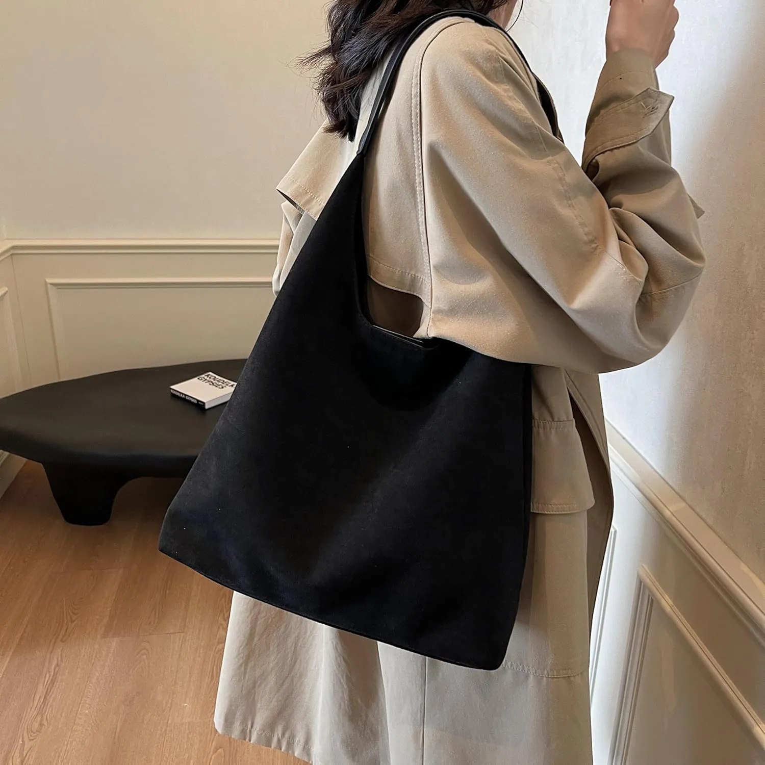 Suede Tote Bag, Brown Slouchy Suede Bags for Womens Tote Bag Work Purses Crescent Bag Suede Handbag Travel Winter Fall