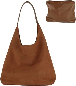 Suede Tote Bag, Brown Slouchy Suede Bags for Womens Tote Bag Work Purses Crescent Bag Suede Handbag Travel Winter Fall