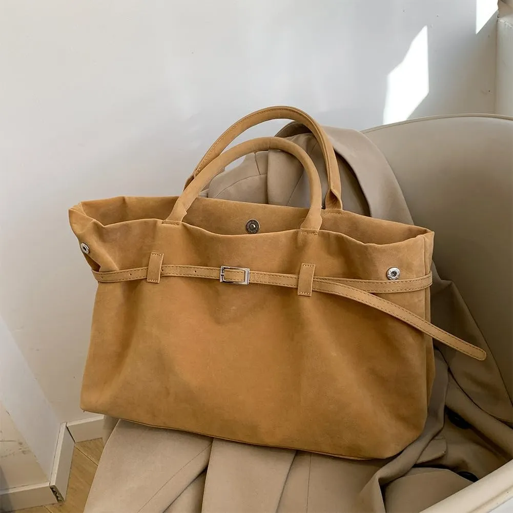 Suede Tote Bag for Women, Brown Suede Handbag Slouchy Hobo Bag Leather Purse Fall Winter Work Bag