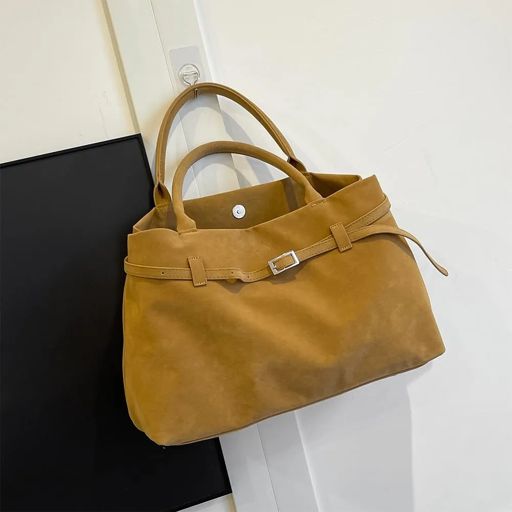 Suede Tote Bag for Women, Brown Suede Handbag Slouchy Hobo Bag Leather Purse Fall Winter Work Bag