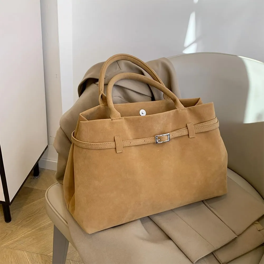 Suede Tote Bag for Women, Brown Suede Handbag Slouchy Hobo Bag Leather Purse Fall Winter Work Bag