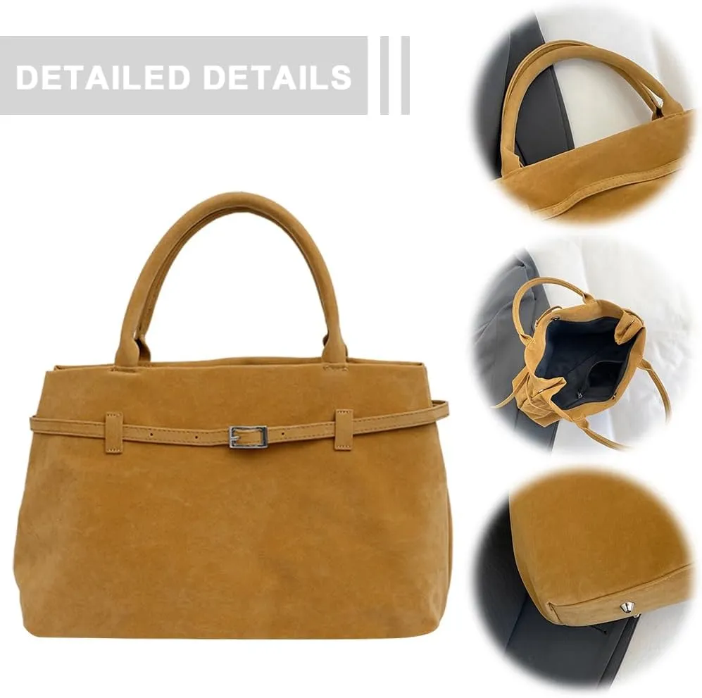 Suede Tote Bag for Women, Brown Suede Handbag Slouchy Hobo Bag Leather Purse Fall Winter Work Bag