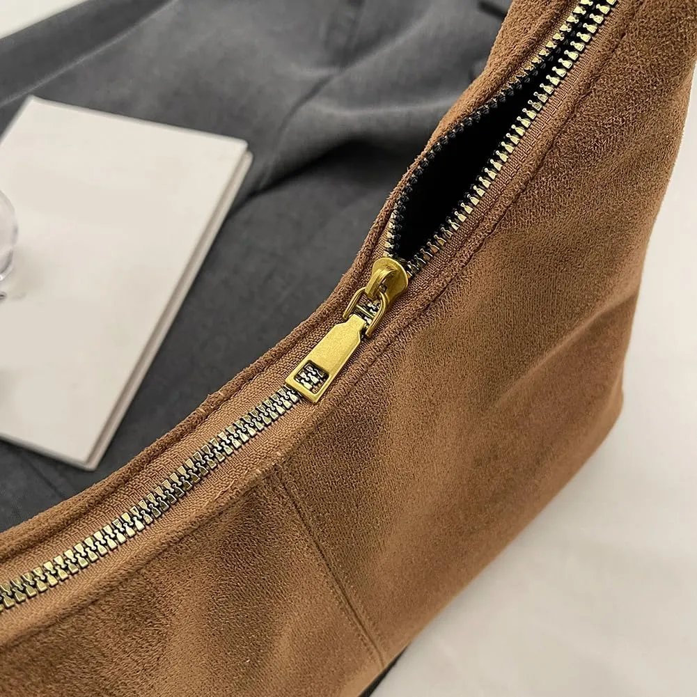 Suede Tote Bag for Women, Crescent Shoulder Bags Large Capacity Handbag Hobo Bag Autumn Leisure Lazy Crossbody Bag