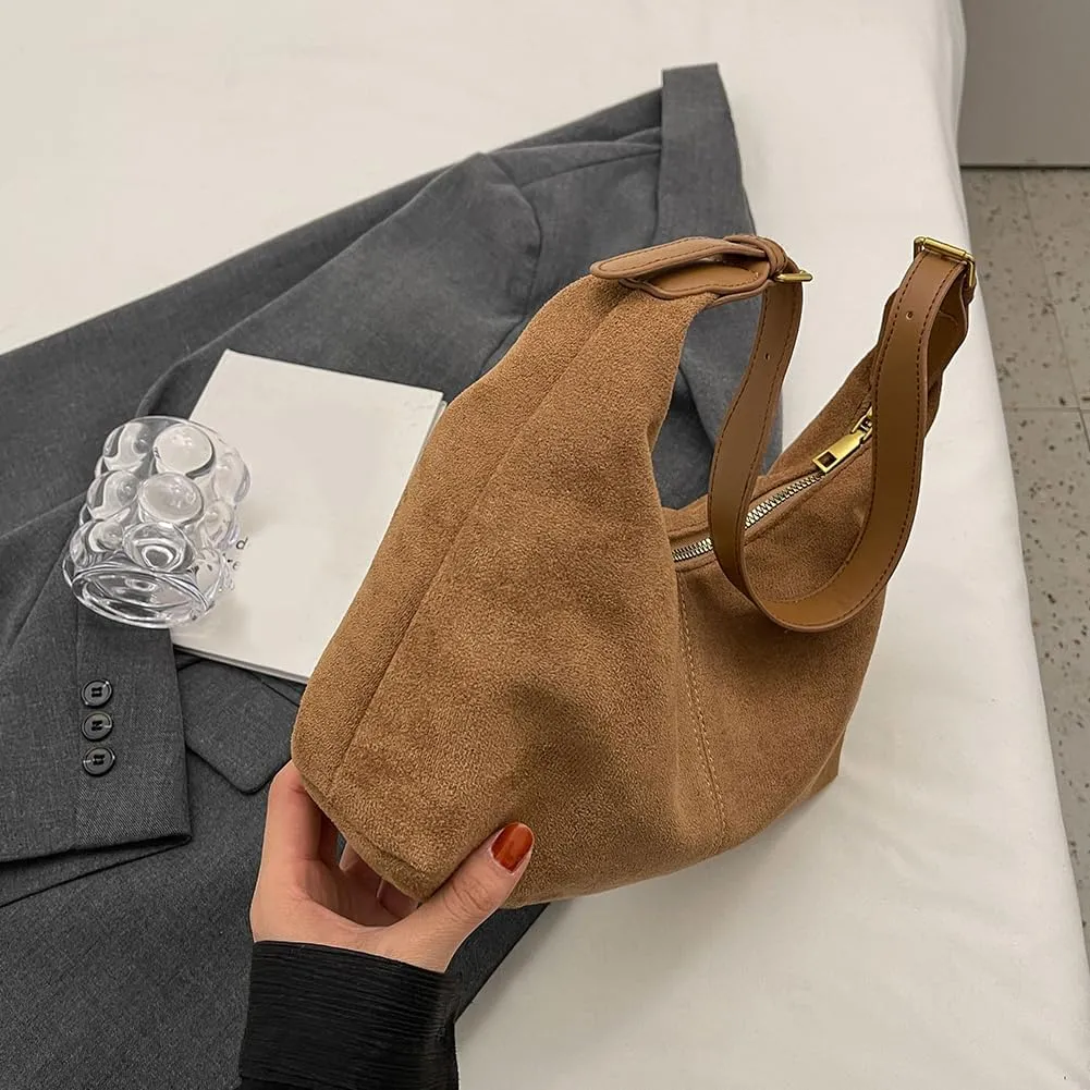 Suede Tote Bag for Women, Crescent Shoulder Bags Large Capacity Handbag Hobo Bag Autumn Leisure Lazy Crossbody Bag