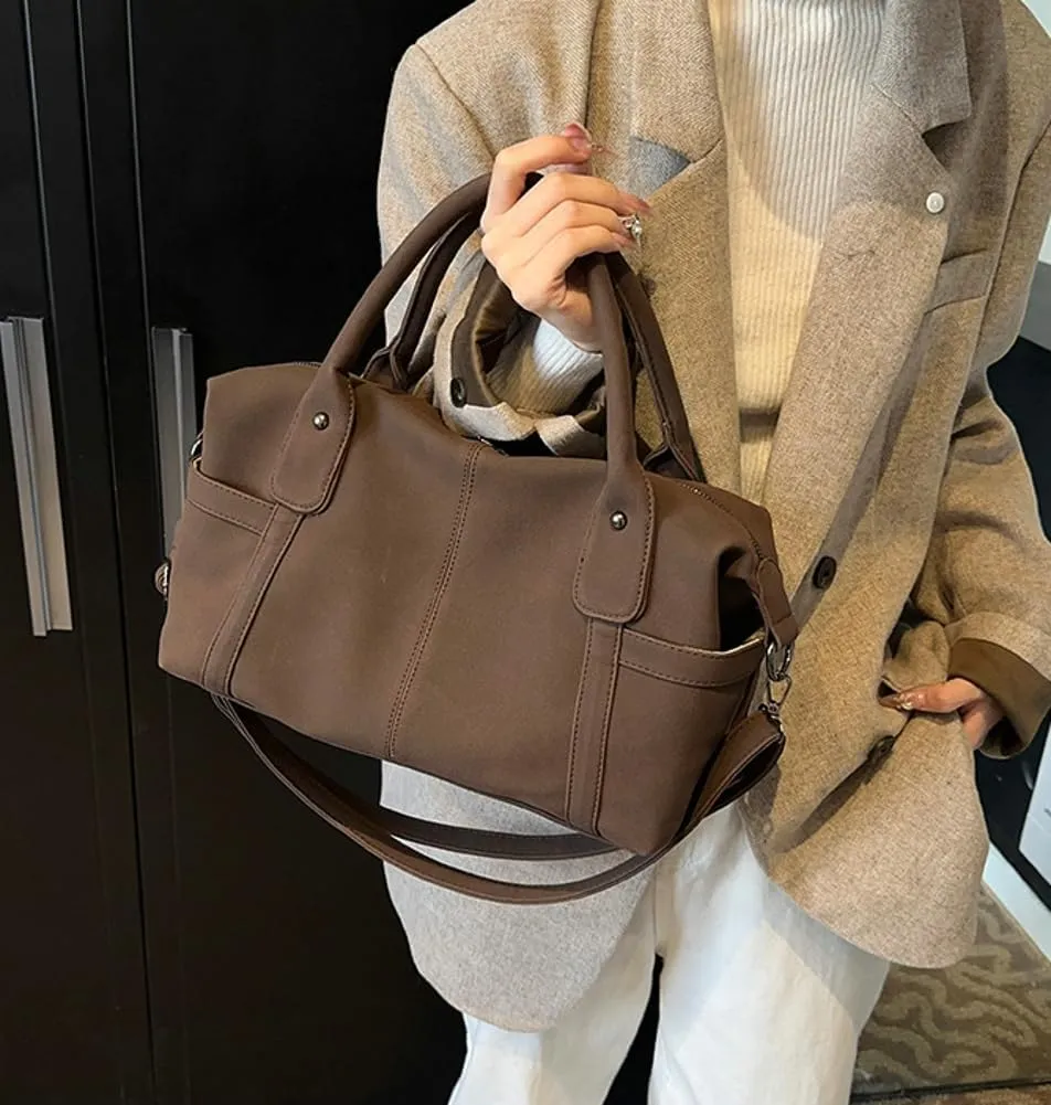 Suede Tote Bag for Women Faux Suede Crossbody Purse Slouchy Shoulder Bag Vintage Top-handle Work Travel Tote Handbag