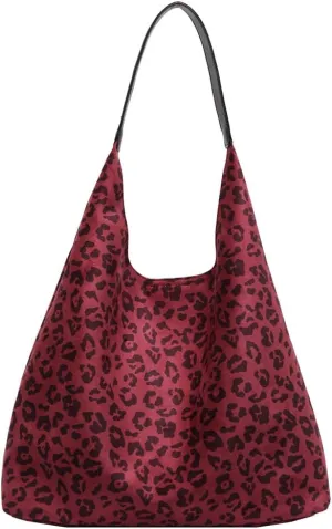 Suede Tote Bag for Women With Leopard Print Slouchy Hobo and Small Purse - Oversize Work Office Tote