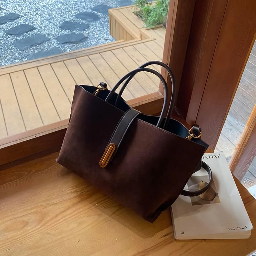 Suede Tote Bag for Women,Suede Handbags Suede Purse Top Handle 2024 Fall Winter Crossbody Bag with Shoulder Strap