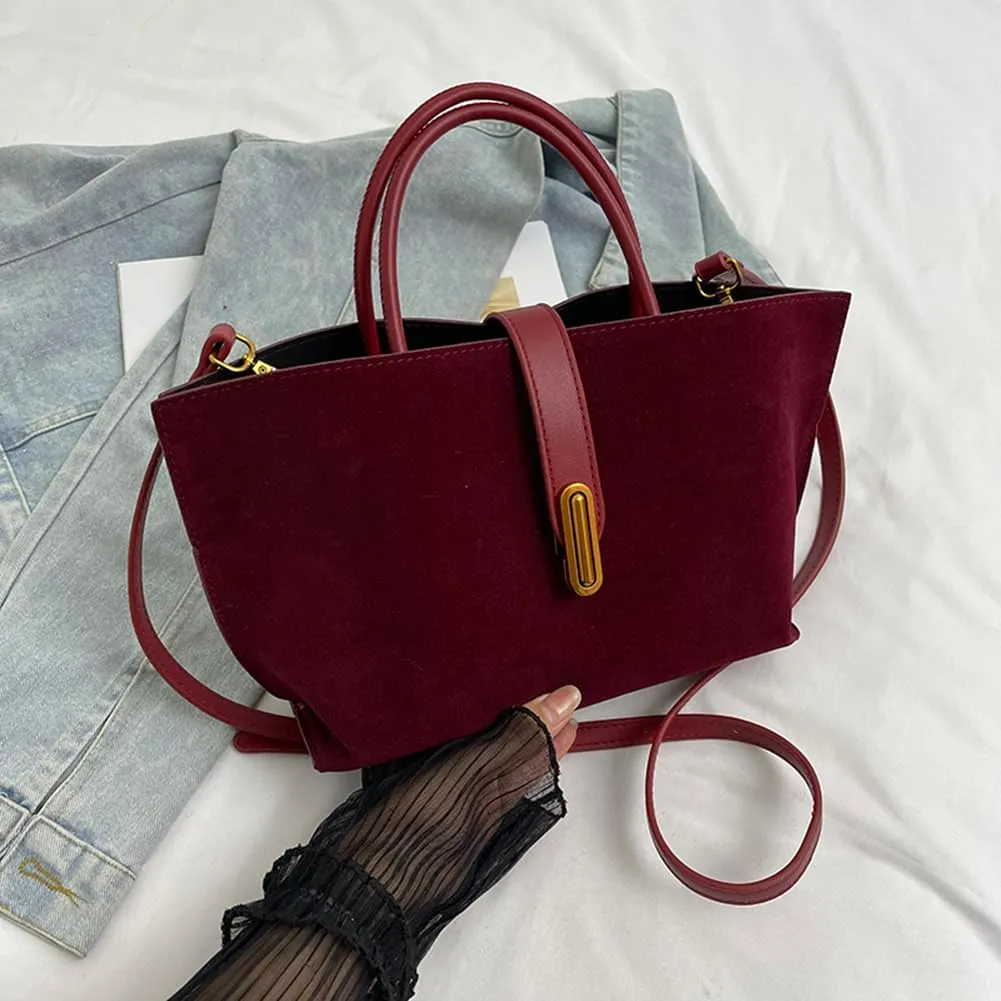 Suede Tote Bag for Women,Suede Handbags Suede Purse Top Handle 2024 Fall Winter Crossbody Bag with Shoulder Strap