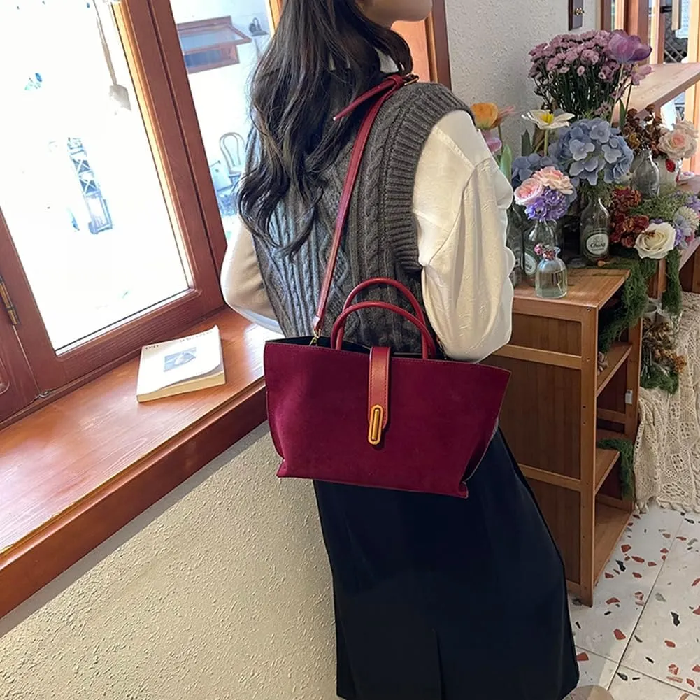 Suede Tote Bag for Women,Suede Handbags Suede Purse Top Handle 2024 Fall Winter Crossbody Bag with Shoulder Strap