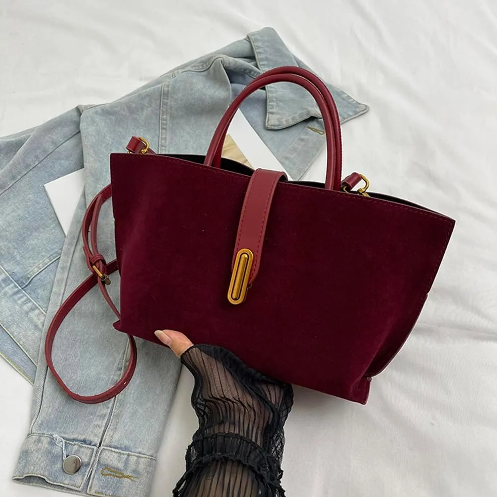 Suede Tote Bag for Women,Suede Handbags Suede Purse Top Handle 2024 Fall Winter Crossbody Bag with Shoulder Strap