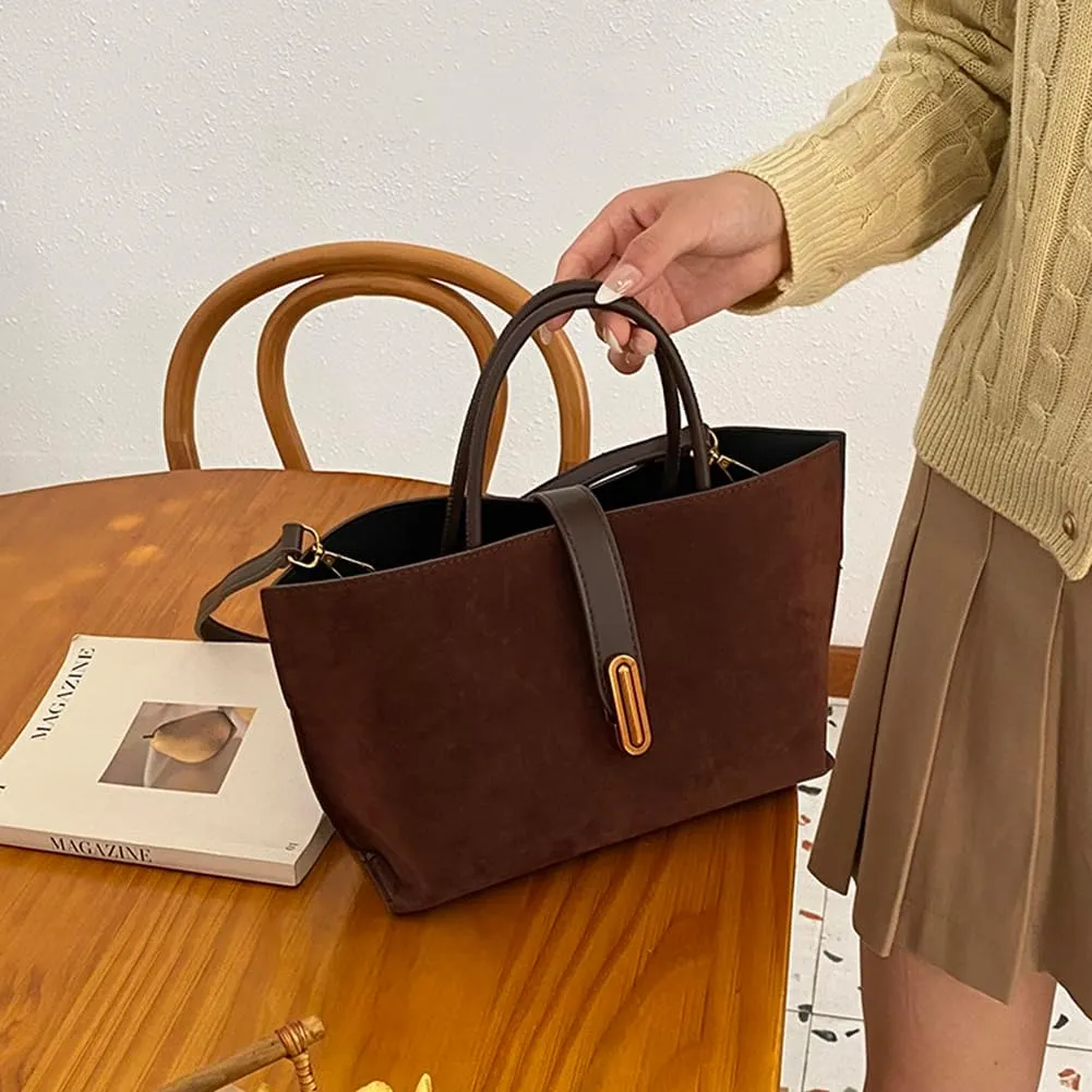 Suede Tote Bag for Women,Suede Handbags Suede Purse Top Handle 2024 Fall Winter Crossbody Bag with Shoulder Strap