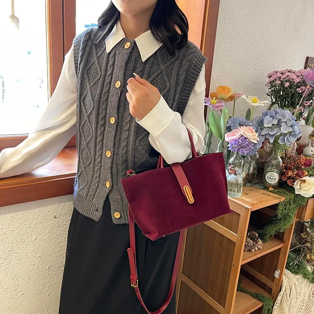 Suede Tote Bag for Women,Suede Handbags Suede Purse Top Handle 2024 Fall Winter Crossbody Bag with Shoulder Strap