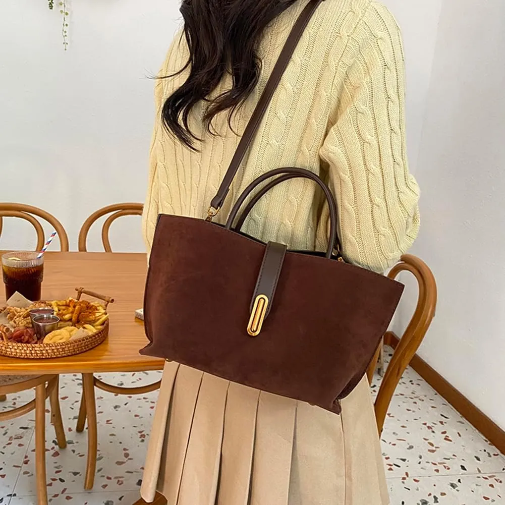 Suede Tote Bag for Women,Suede Handbags Suede Purse Top Handle 2024 Fall Winter Crossbody Bag with Shoulder Strap