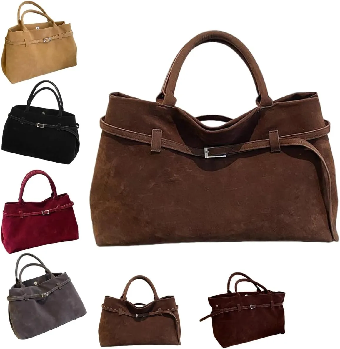Suede Tote Bag for Women,Women's Large Capacity Suede Top-Handle Work Hobo Handbag,Vintage Faux Suede Shoulder Satchel
