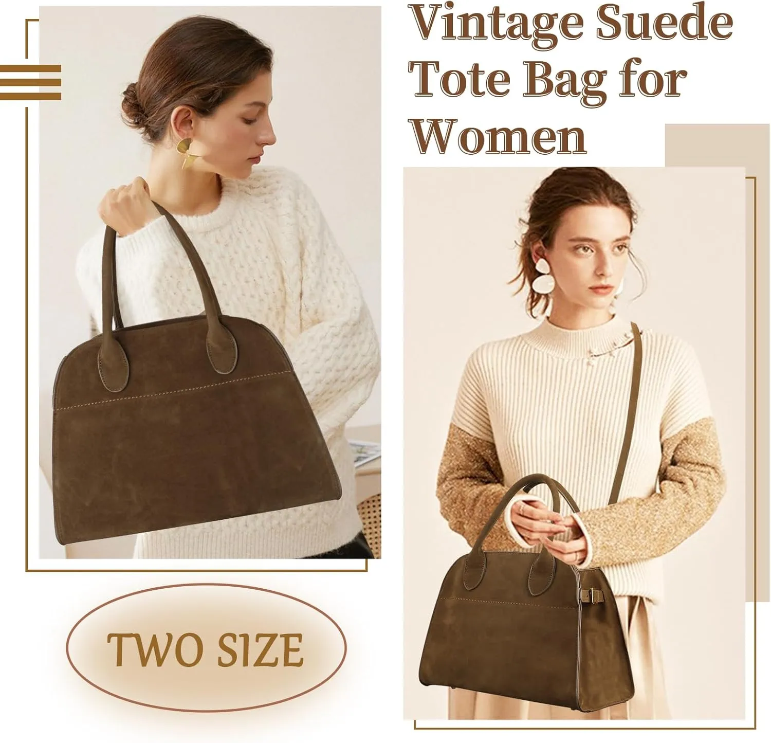 Suede Tote Bag for Women,Women's Suede Purse Vintage Top Handle Bag,Fashion Shoulder Satchel Bag for Office Travel