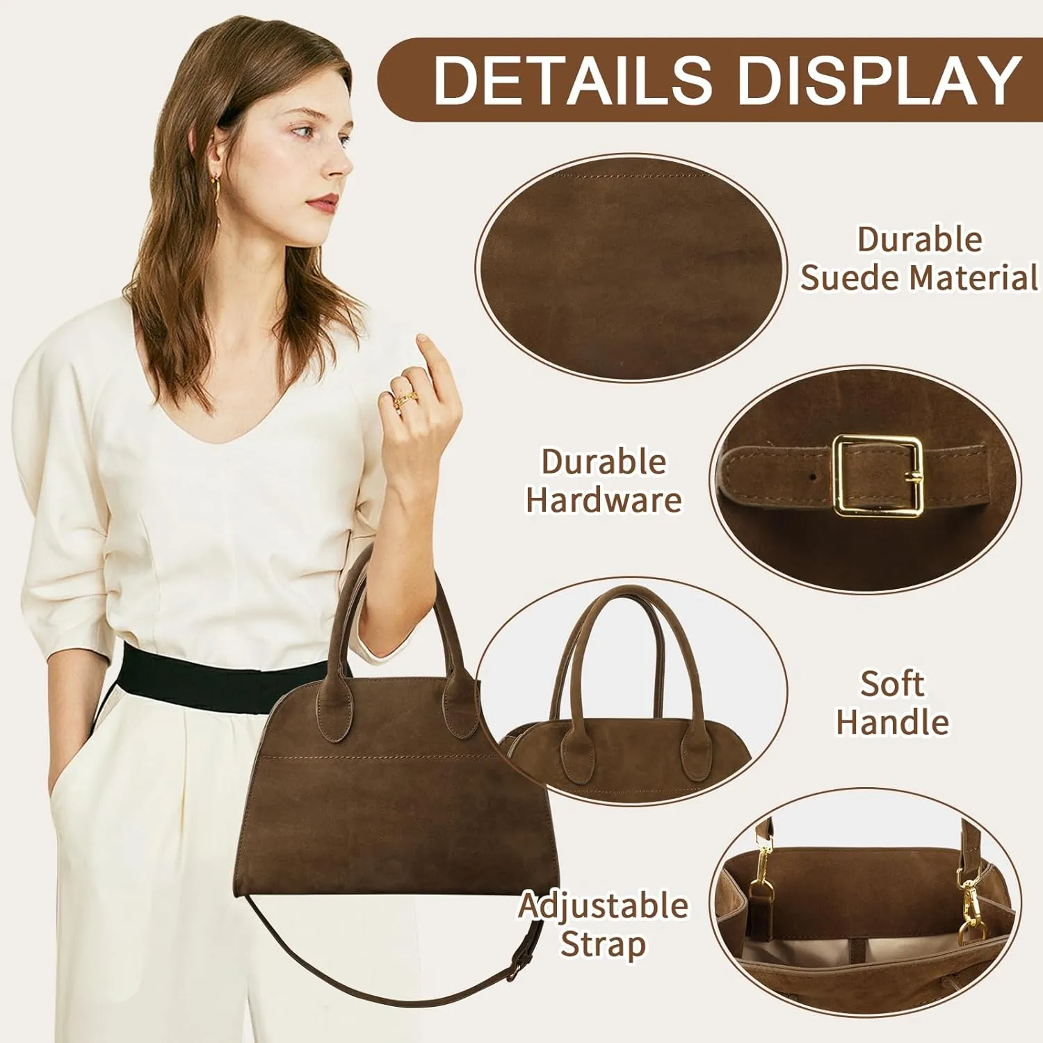 Suede Tote Bag for Women,Women's Suede Purse Vintage Top Handle Bag,Fashion Shoulder Satchel Bag for Office Travel