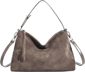 Suede Tote Bags for Women Genuine Leather Suede Purse Handbag Vintage Slouchy Hobo Shoulder Crossbody Bag