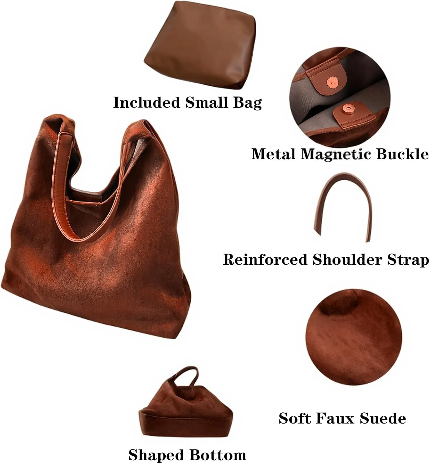 Suede Tote Bags for Women Large Slouchy Bag Retro Suede Purse Soft Hobo Handbag Office Shoulder Bag